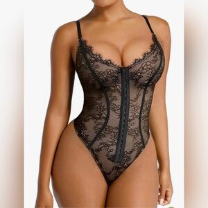 Shapellx Lace Corset Bodysuit XXL Sheer Lingerie Top NWT